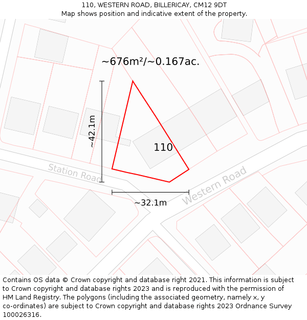110, WESTERN ROAD, BILLERICAY, CM12 9DT: Plot and title map