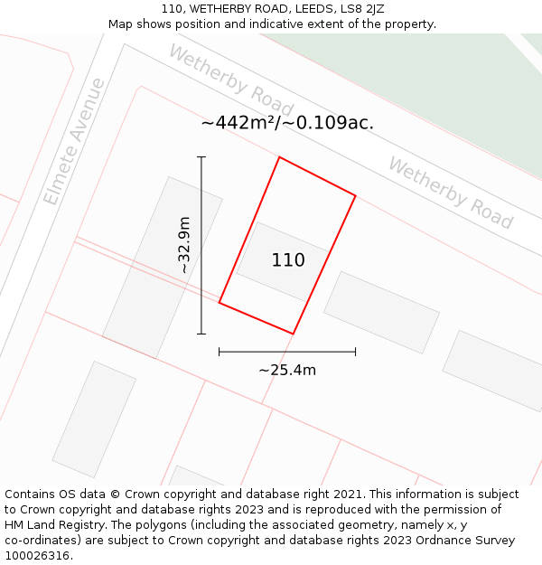 110, WETHERBY ROAD, LEEDS, LS8 2JZ: Plot and title map