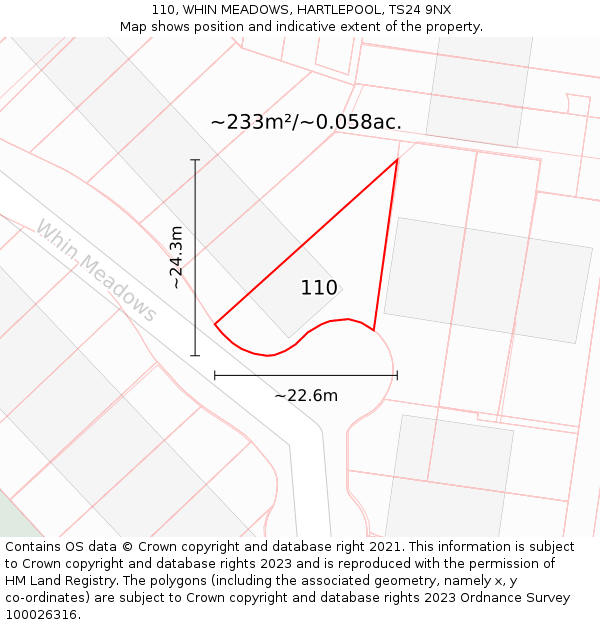 110, WHIN MEADOWS, HARTLEPOOL, TS24 9NX: Plot and title map