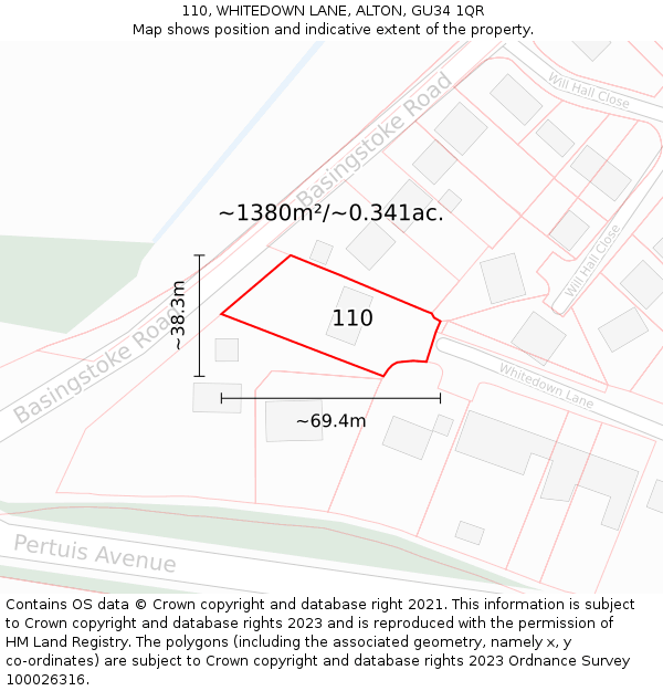110, WHITEDOWN LANE, ALTON, GU34 1QR: Plot and title map