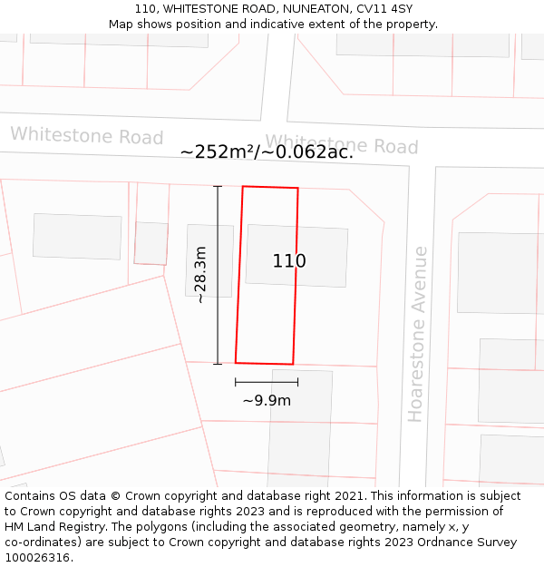 110, WHITESTONE ROAD, NUNEATON, CV11 4SY: Plot and title map