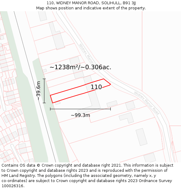 110, WIDNEY MANOR ROAD, SOLIHULL, B91 3JJ: Plot and title map