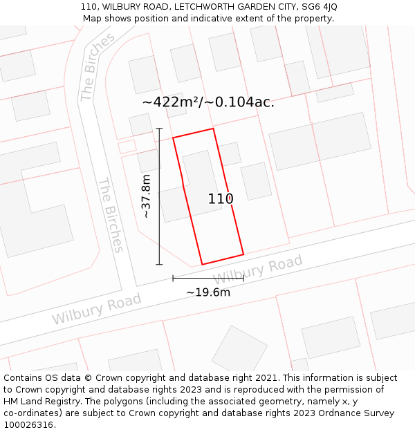 110, WILBURY ROAD, LETCHWORTH GARDEN CITY, SG6 4JQ: Plot and title map