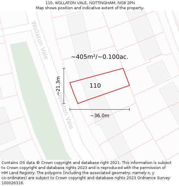 110, WOLLATON VALE, NOTTINGHAM, NG8 2PN: Plot and title map