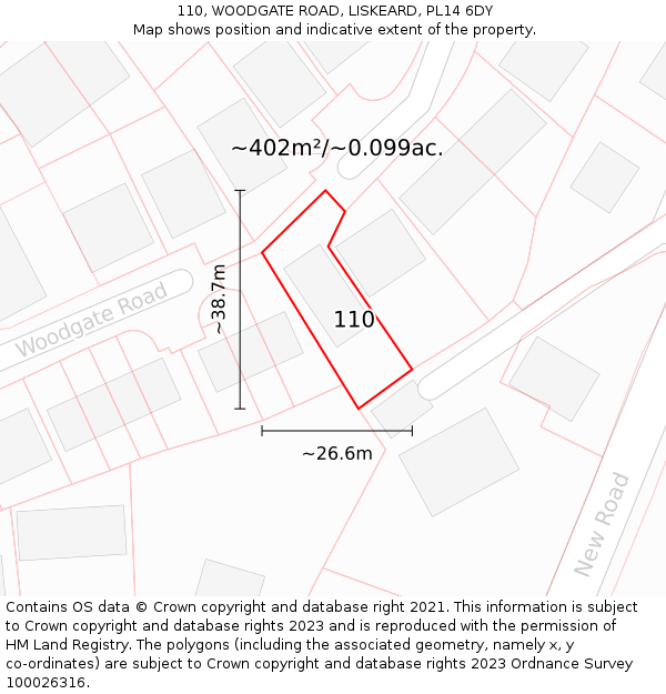 110, WOODGATE ROAD, LISKEARD, PL14 6DY: Plot and title map