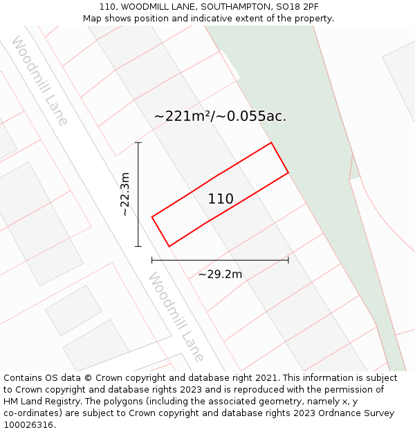 110, WOODMILL LANE, SOUTHAMPTON, SO18 2PF: Plot and title map