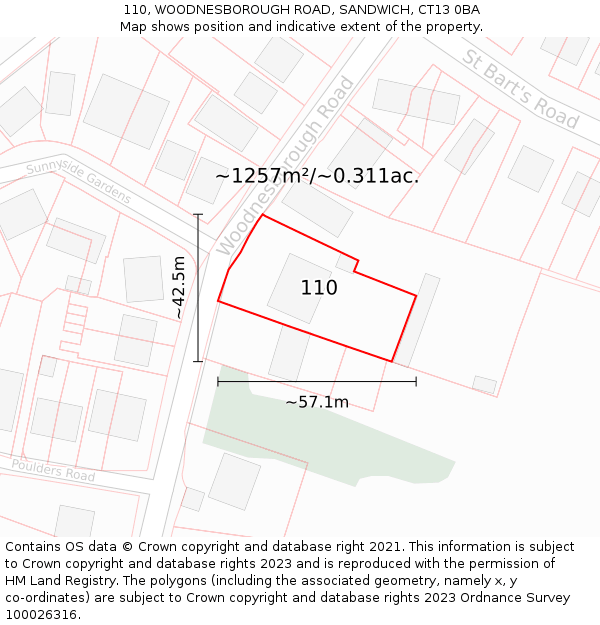 110, WOODNESBOROUGH ROAD, SANDWICH, CT13 0BA: Plot and title map