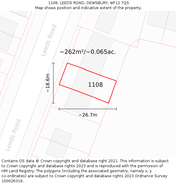 1108, LEEDS ROAD, DEWSBURY, WF12 7QS: Plot and title map