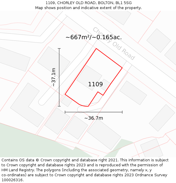1109, CHORLEY OLD ROAD, BOLTON, BL1 5SG: Plot and title map