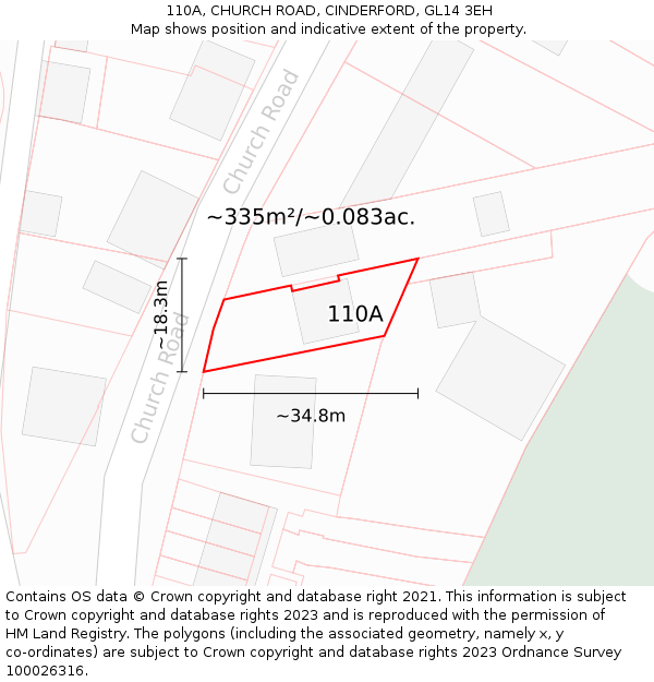 110A, CHURCH ROAD, CINDERFORD, GL14 3EH: Plot and title map