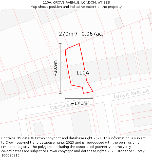 110A, GROVE AVENUE, LONDON, W7 3ES: Plot and title map