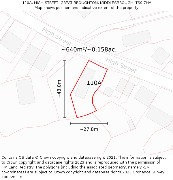 110A, HIGH STREET, GREAT BROUGHTON, MIDDLESBROUGH, TS9 7HA: Plot and title map