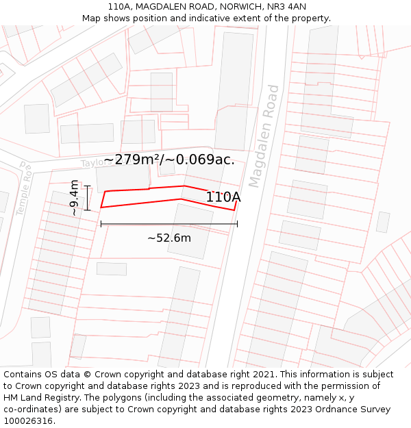 110A, MAGDALEN ROAD, NORWICH, NR3 4AN: Plot and title map