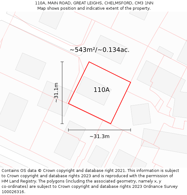 110A, MAIN ROAD, GREAT LEIGHS, CHELMSFORD, CM3 1NN: Plot and title map
