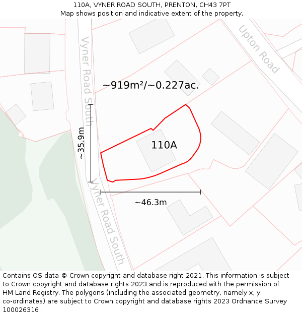 110A, VYNER ROAD SOUTH, PRENTON, CH43 7PT: Plot and title map