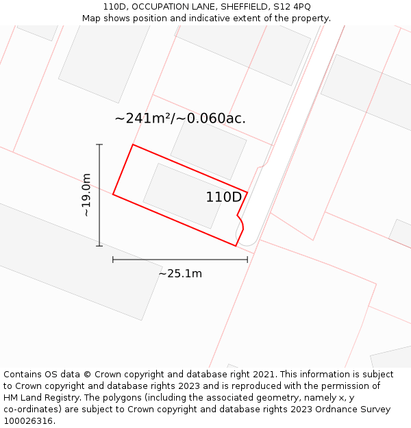 110D, OCCUPATION LANE, SHEFFIELD, S12 4PQ: Plot and title map
