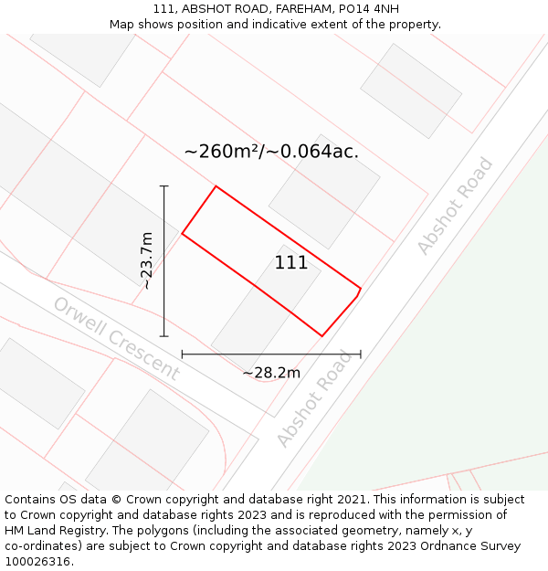 111, ABSHOT ROAD, FAREHAM, PO14 4NH: Plot and title map