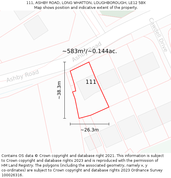 111, ASHBY ROAD, LONG WHATTON, LOUGHBOROUGH, LE12 5BX: Plot and title map