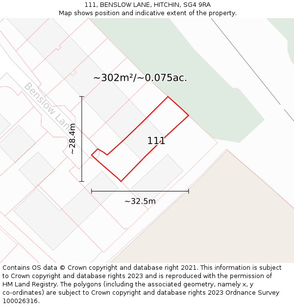 111, BENSLOW LANE, HITCHIN, SG4 9RA: Plot and title map