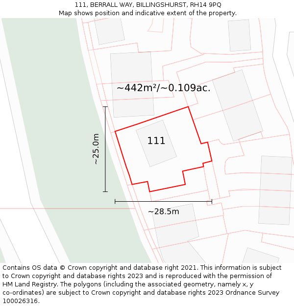 111, BERRALL WAY, BILLINGSHURST, RH14 9PQ: Plot and title map