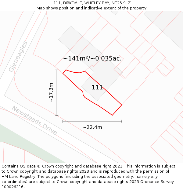 111, BIRKDALE, WHITLEY BAY, NE25 9LZ: Plot and title map