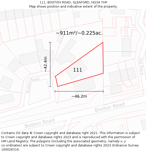 111, BOSTON ROAD, SLEAFORD, NG34 7HP: Plot and title map