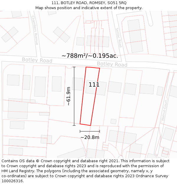 111, BOTLEY ROAD, ROMSEY, SO51 5RQ: Plot and title map