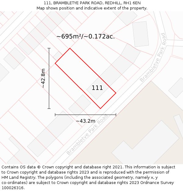 111, BRAMBLETYE PARK ROAD, REDHILL, RH1 6EN: Plot and title map