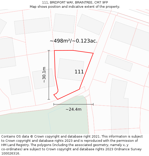 111, BRIDPORT WAY, BRAINTREE, CM7 9FP: Plot and title map