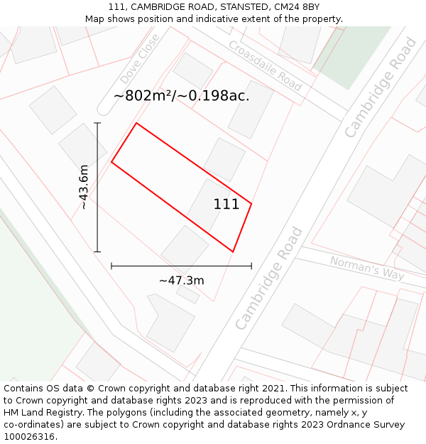 111, CAMBRIDGE ROAD, STANSTED, CM24 8BY: Plot and title map