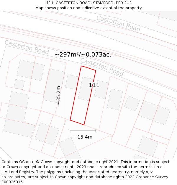 111, CASTERTON ROAD, STAMFORD, PE9 2UF: Plot and title map