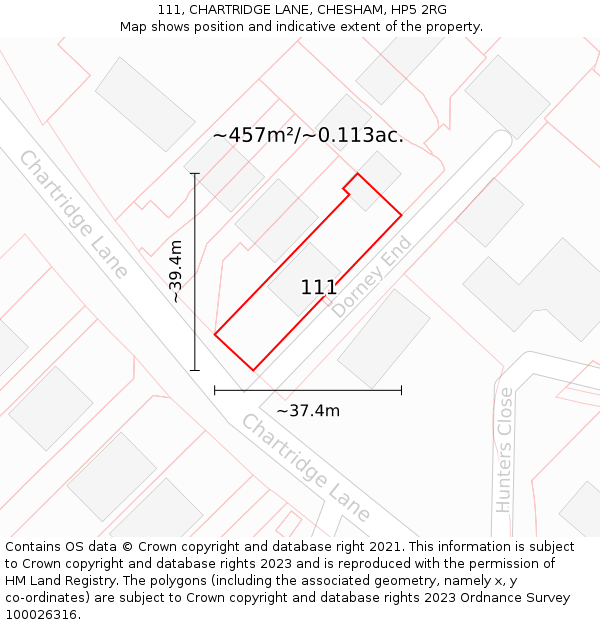 111, CHARTRIDGE LANE, CHESHAM, HP5 2RG: Plot and title map