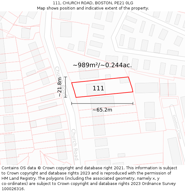 111, CHURCH ROAD, BOSTON, PE21 0LG: Plot and title map