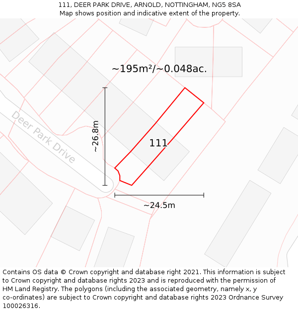 111, DEER PARK DRIVE, ARNOLD, NOTTINGHAM, NG5 8SA: Plot and title map