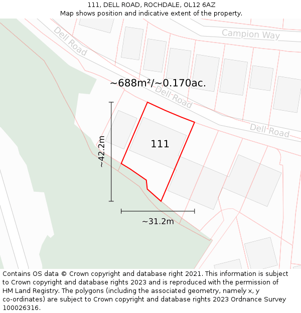 111, DELL ROAD, ROCHDALE, OL12 6AZ: Plot and title map