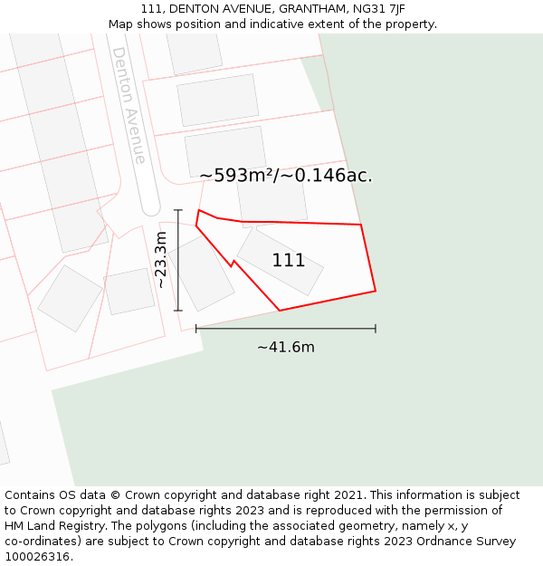 111, DENTON AVENUE, GRANTHAM, NG31 7JF: Plot and title map