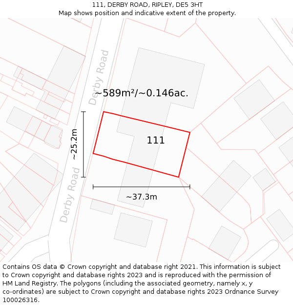 111, DERBY ROAD, RIPLEY, DE5 3HT: Plot and title map