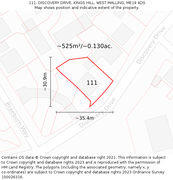 111, DISCOVERY DRIVE, KINGS HILL, WEST MALLING, ME19 4DS: Plot and title map