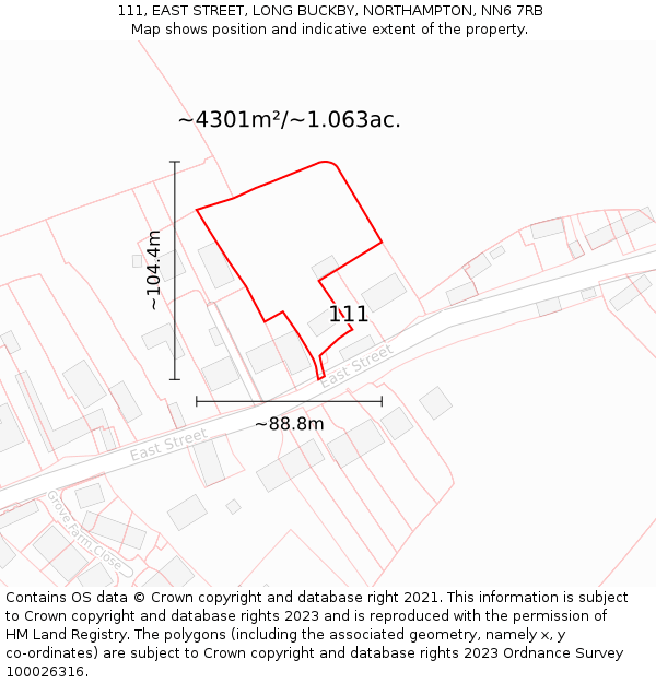 111, EAST STREET, LONG BUCKBY, NORTHAMPTON, NN6 7RB: Plot and title map
