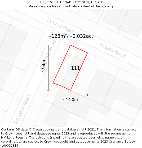 111, EDGEHILL ROAD, LEICESTER, LE4 9ED: Plot and title map