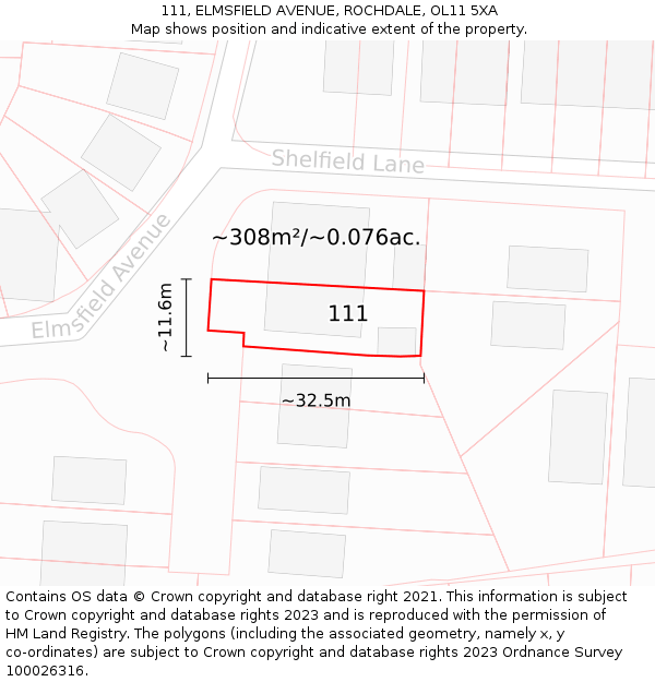 111, ELMSFIELD AVENUE, ROCHDALE, OL11 5XA: Plot and title map