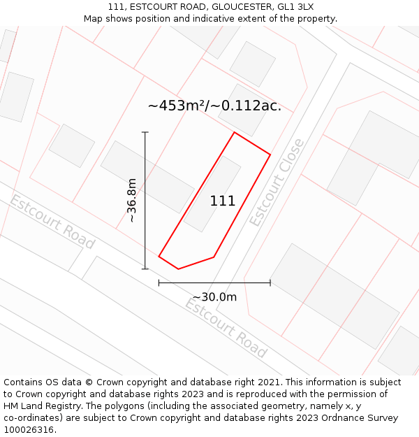 111, ESTCOURT ROAD, GLOUCESTER, GL1 3LX: Plot and title map