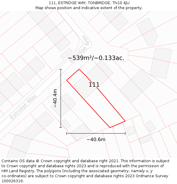 111, ESTRIDGE WAY, TONBRIDGE, TN10 4JU: Plot and title map