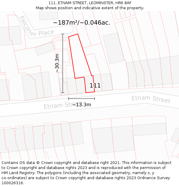 111, ETNAM STREET, LEOMINSTER, HR6 8AF: Plot and title map