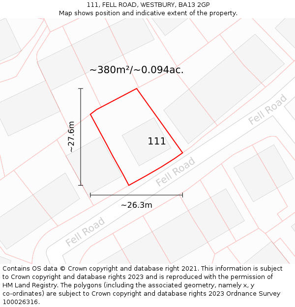 111, FELL ROAD, WESTBURY, BA13 2GP: Plot and title map