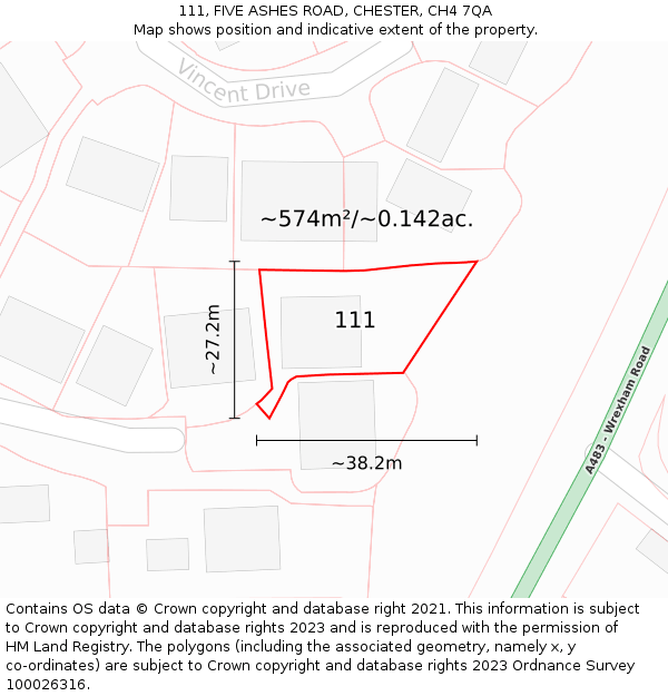 111, FIVE ASHES ROAD, CHESTER, CH4 7QA: Plot and title map