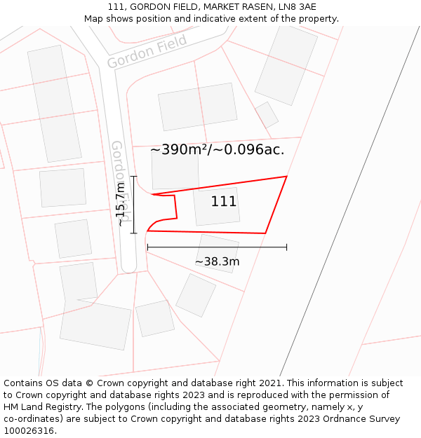 111, GORDON FIELD, MARKET RASEN, LN8 3AE: Plot and title map