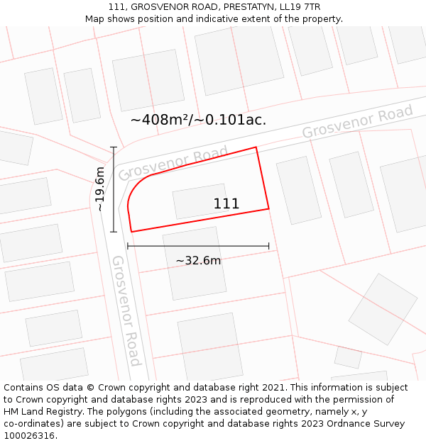 111, GROSVENOR ROAD, PRESTATYN, LL19 7TR: Plot and title map