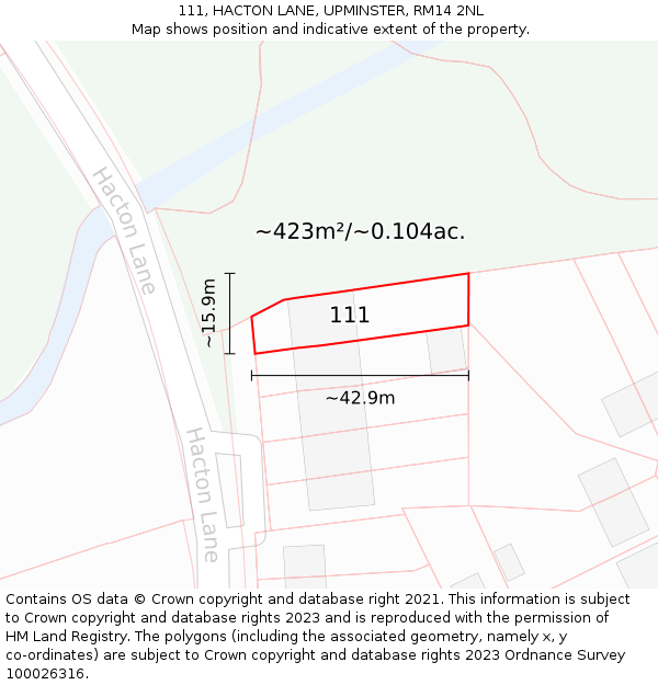 111, HACTON LANE, UPMINSTER, RM14 2NL: Plot and title map