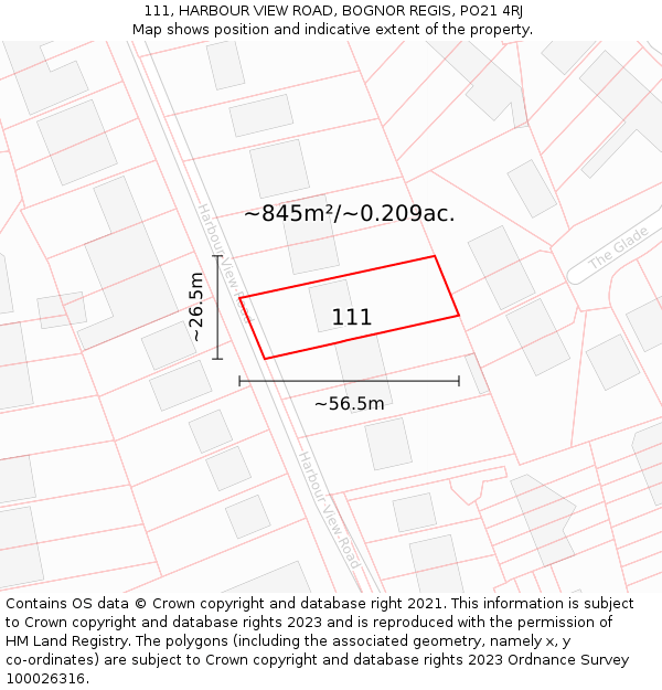 111, HARBOUR VIEW ROAD, BOGNOR REGIS, PO21 4RJ: Plot and title map